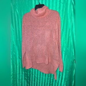 New Directions Women's XL Cozy Pink Turtleneck Sweater Uneven Hem Long Sleeve